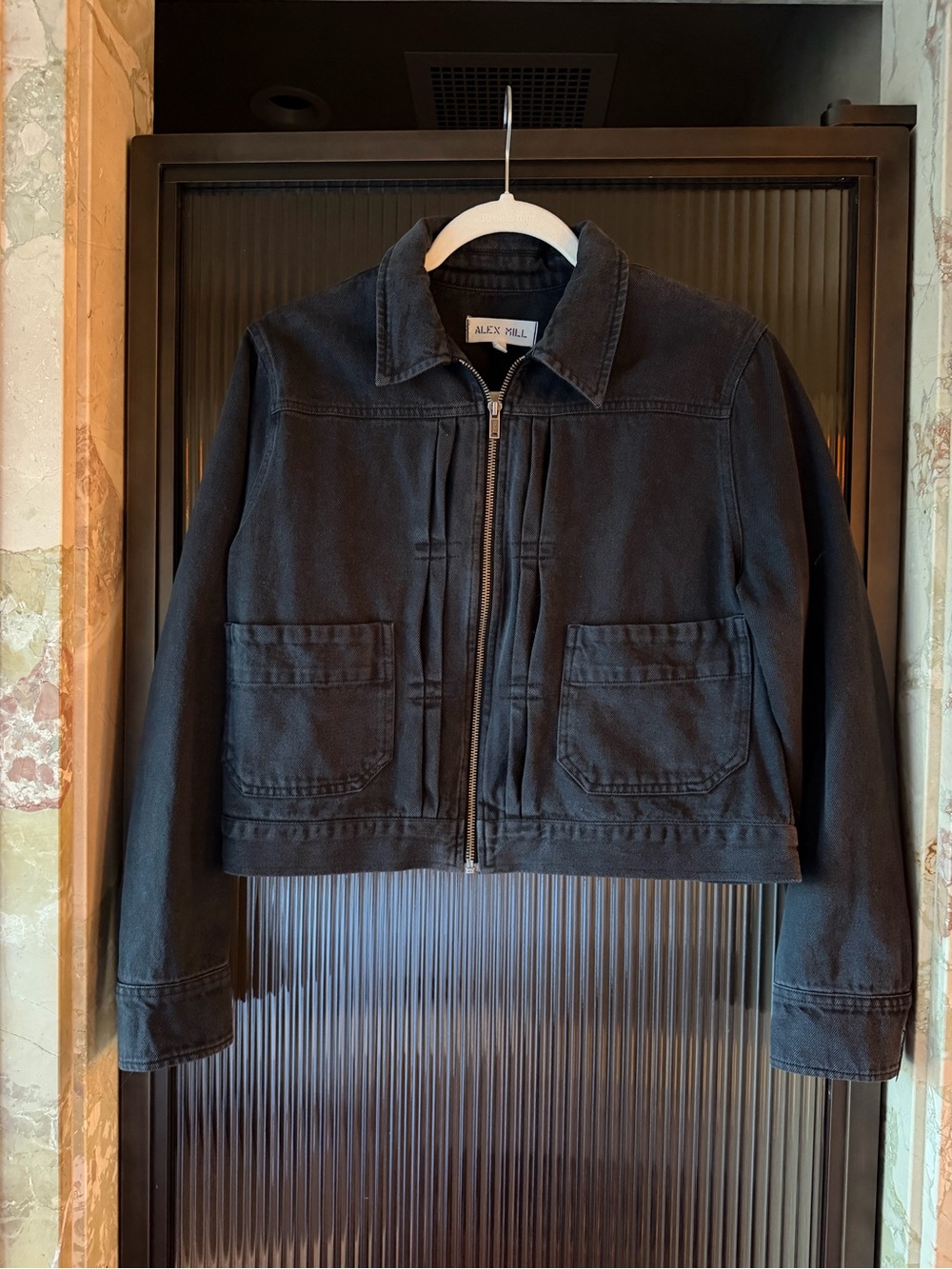 Alex Mill - Shrunken Zip Jacket in Recycled Denim, Washed Black Size Large